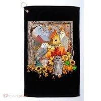 Owls Autumn Tree Leaves Fall Pumpkin Golf Towel thumb 0