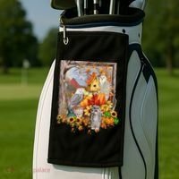 Owls Autumn Tree Leaves Fall Pumpkin Golf Towel thumb 2