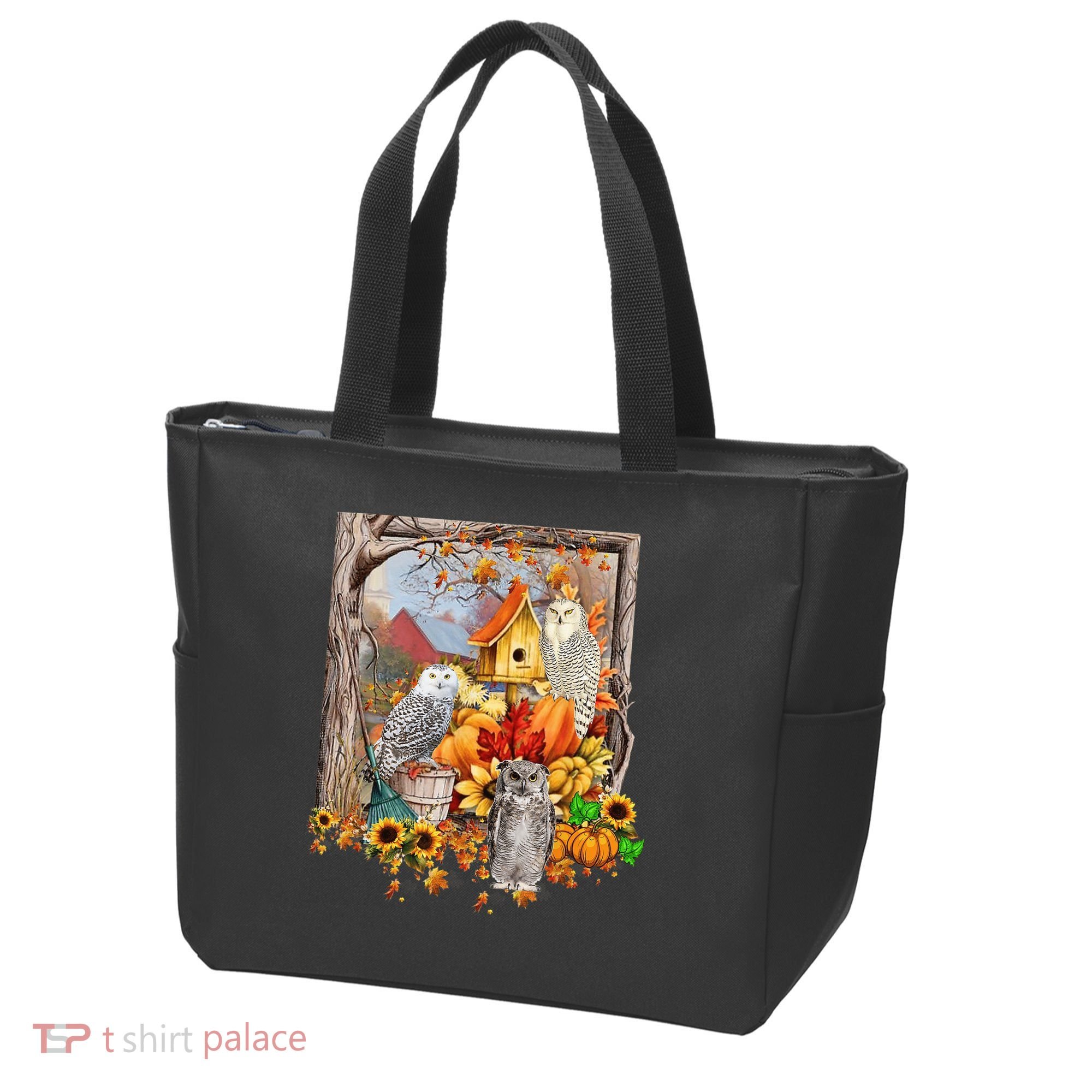 Owls Autumn Tree Leaves Fall Pumpkin Tote Bag