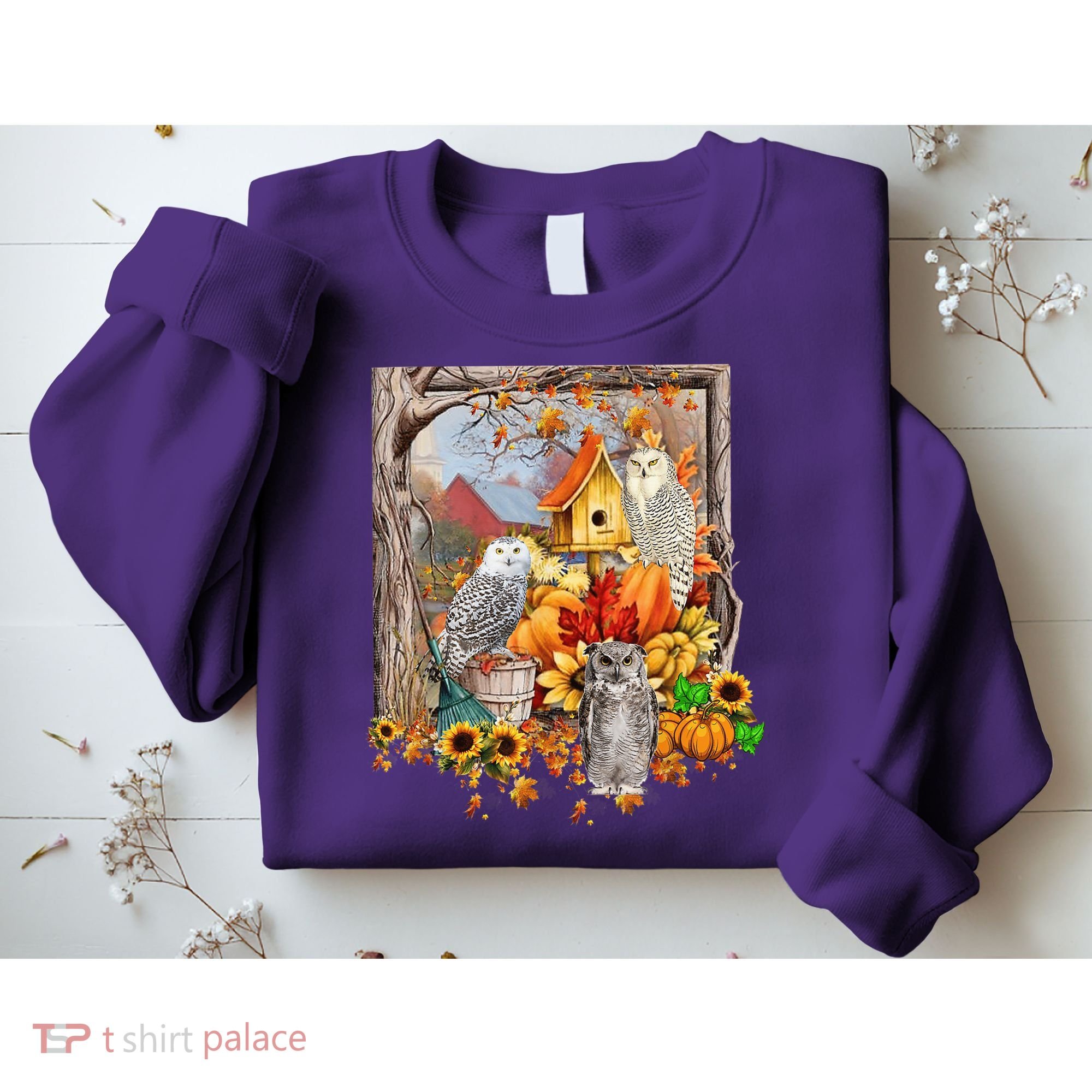 Owls Autumn Tree Leaves Fall Pumpkin Sweatshirt
