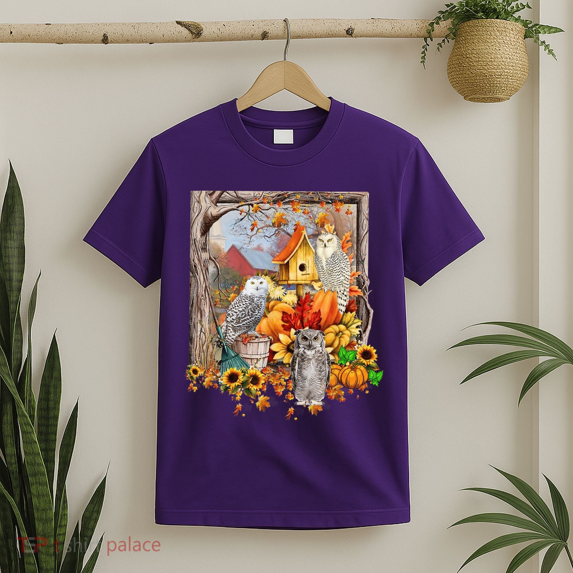 Owls Autumn Tree Leaves Fall Pumpkin T-Shirt