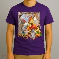 Owls Autumn Tree Leaves Fall Pumpkin T-Shirt thumb 3