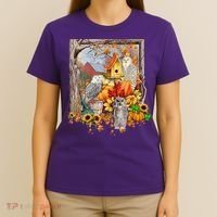 Owls Autumn Tree Leaves Fall Pumpkin T-Shirt thumb 4