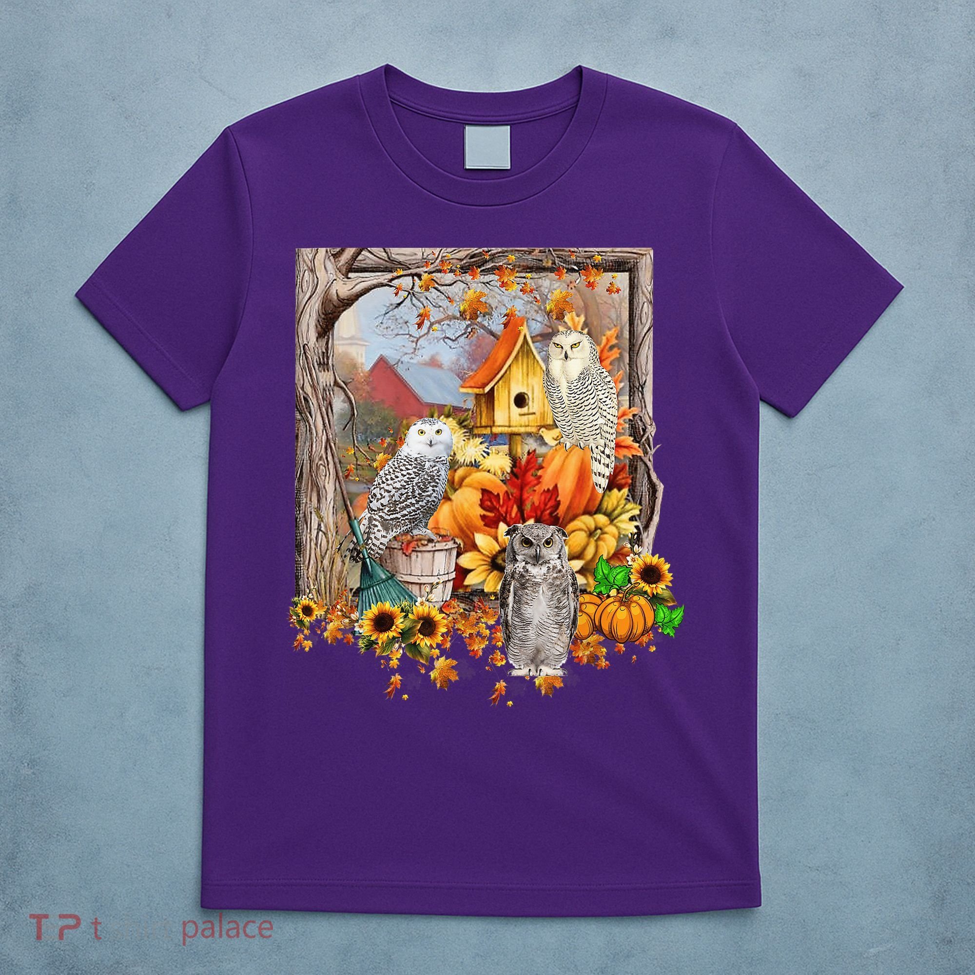 Owls Autumn Tree Leaves Fall Pumpkin T-Shirt
