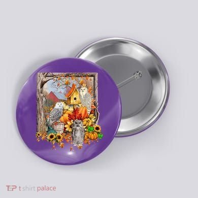 Owls Autumn Tree Leaves Fall Pumpkin Button
