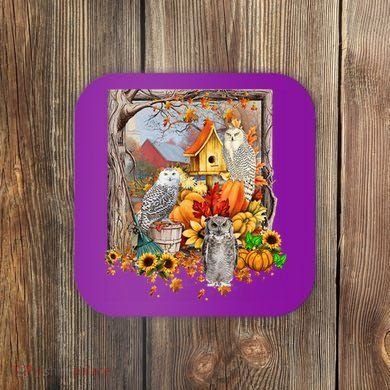 Owls Autumn Tree Leaves Fall Pumpkin Coaster