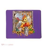 Owls Autumn Tree Leaves Fall Pumpkin Mousepad thumb 0