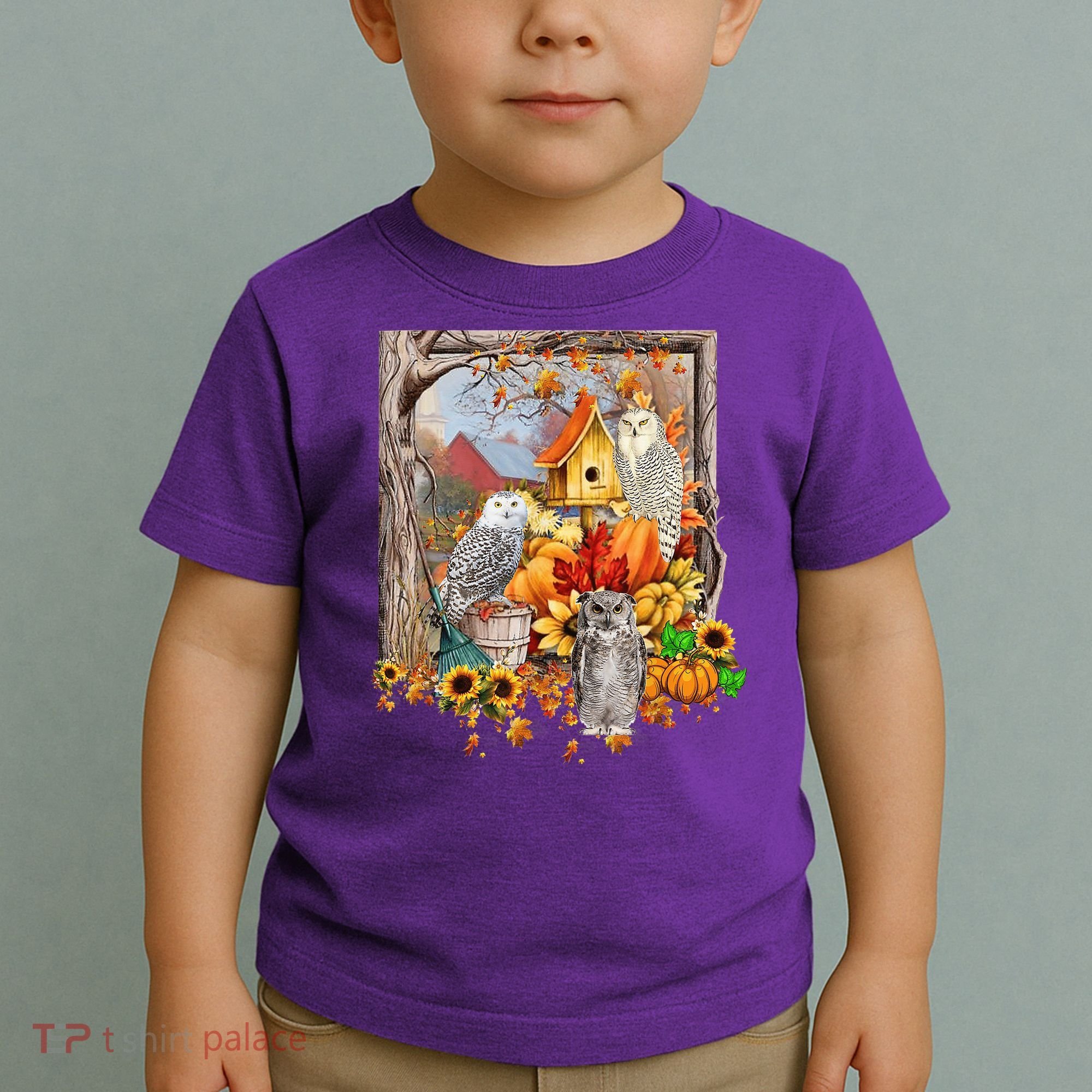 Owls Autumn Tree Leaves Fall Pumpkin Toddler T-Shirt