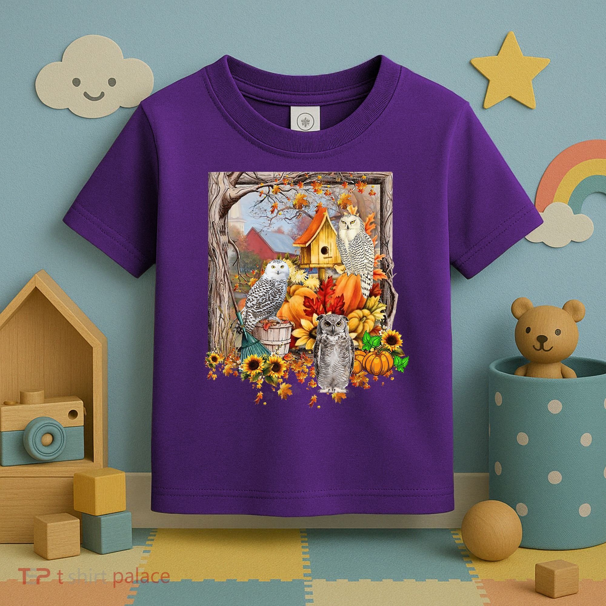 Owls Autumn Tree Leaves Fall Pumpkin Toddler T-Shirt