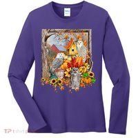 Owls Autumn Tree Leaves Fall Pumpkin Women's Long Sleeve Shirt thumb 0