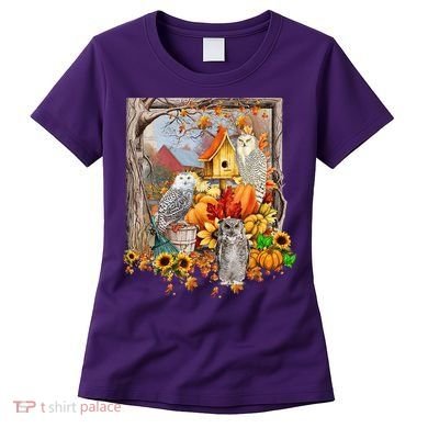 Owls Autumn Tree Leaves Fall Pumpkin Women's T-Shirt