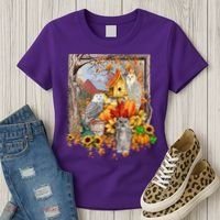 Owls Autumn Tree Leaves Fall Pumpkin Women's T-Shirt thumb 3