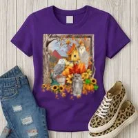 Owls Autumn Tree Leaves Fall Pumpkin Women's T-Shirt thumb 3