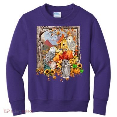 Owls Autumn Tree Leaves Fall Pumpkin Kids Sweatshirt