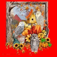 Owls Autumn Tree Leaves Fall Pumpkin Santa Hat thumb 1