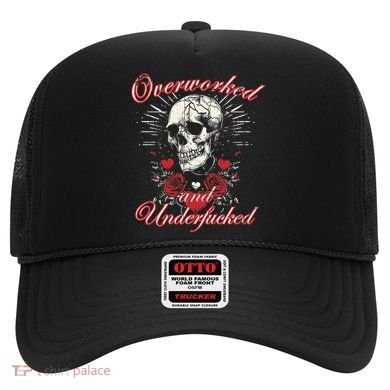 Overworked And Underfucked Skull Design Funny Meme Hat
