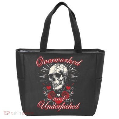 Overworked And Underfucked Skull Design Funny Meme Tote Bag