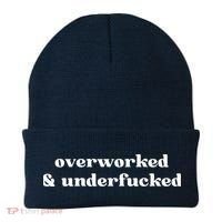 Overworked And Underfucked Funny Offensive Beanie thumb 0