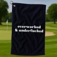 Overworked And Underfucked Funny Offensive Golf Towel thumb 1