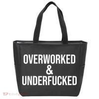 Overworked And Underfucked Funny Offensive Tote Bag thumb 0