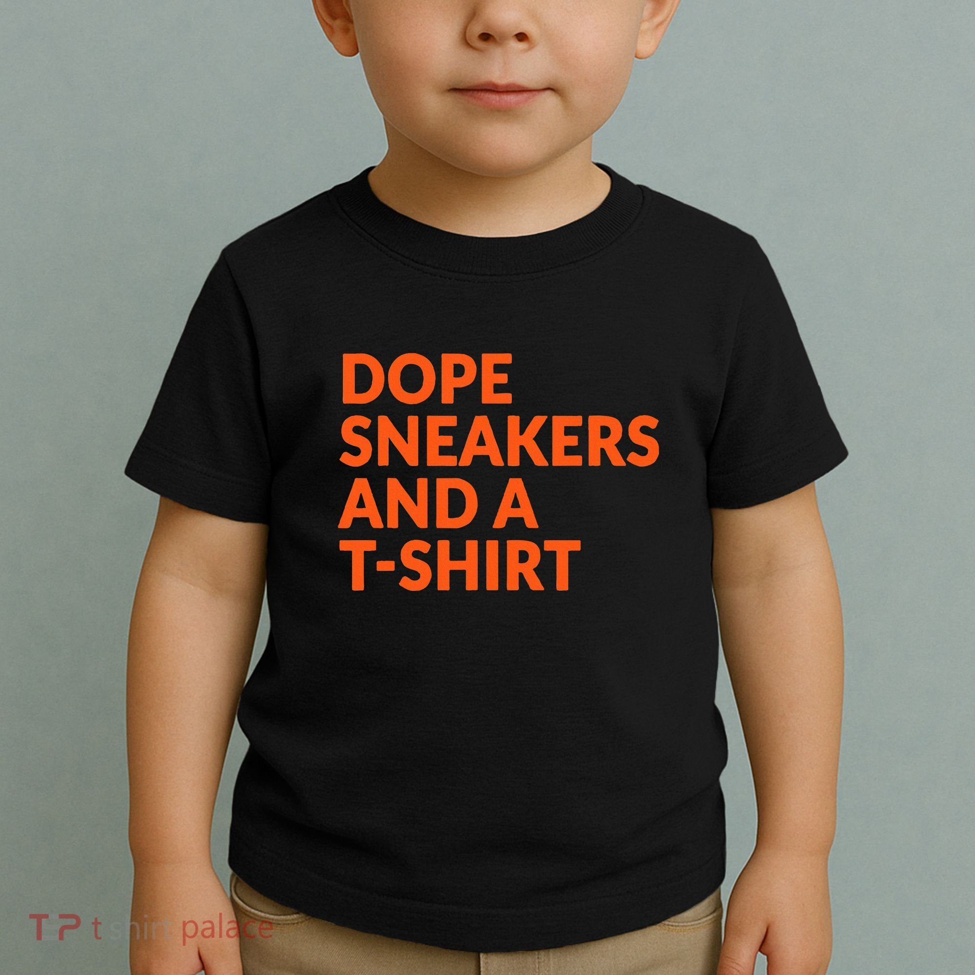 Orange And White Dope Sneakers And A Toddler T-Shirt