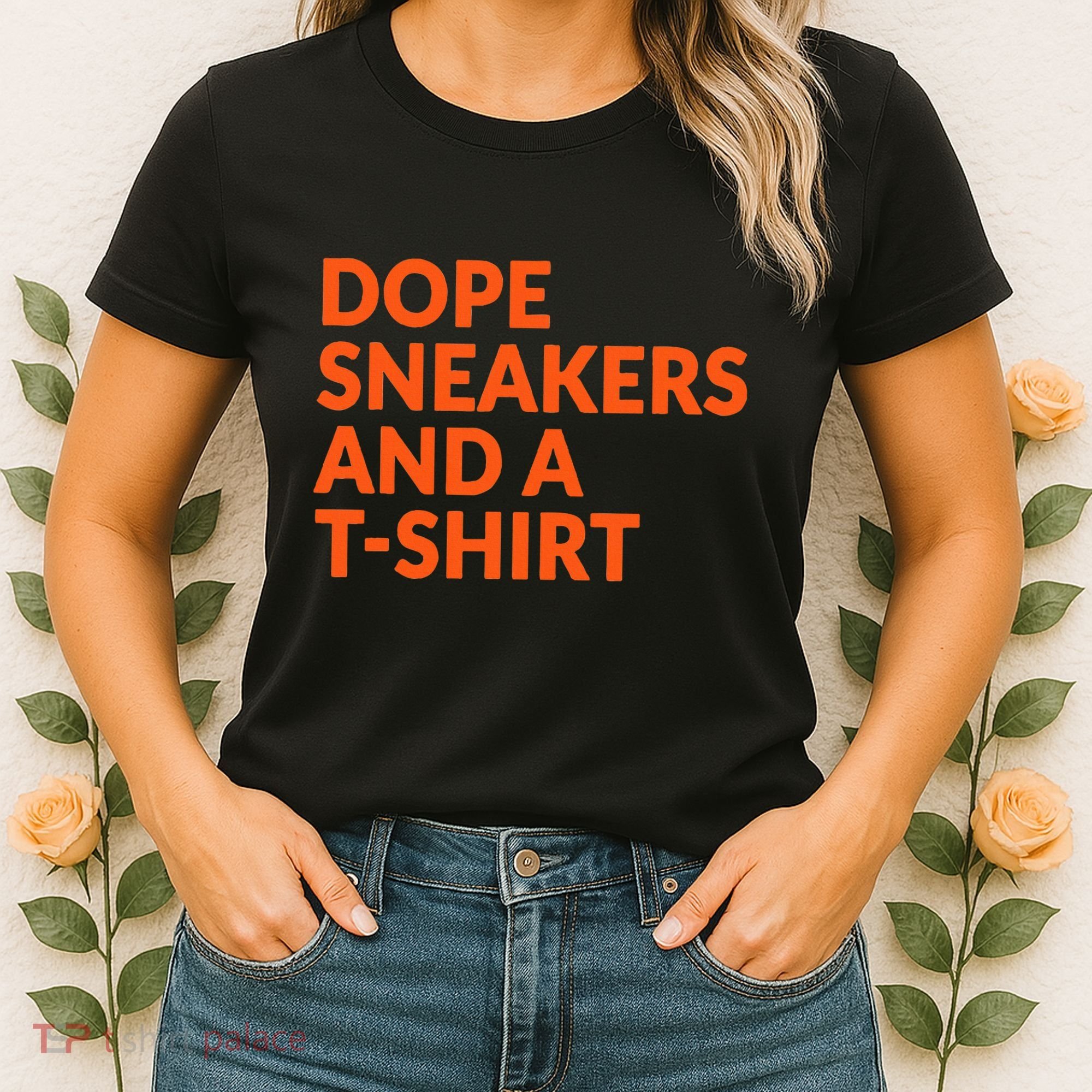 Orange And White Dope Sneakers And A Women's T-Shirt