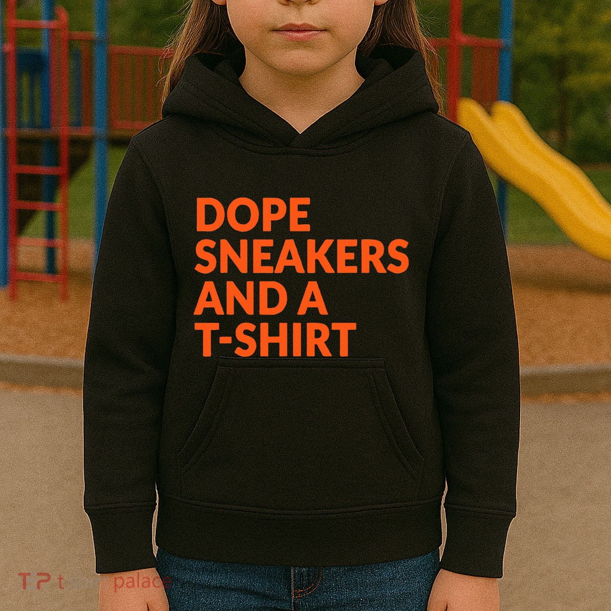 Orange And White Dope Sneakers And A Kids Hoodie