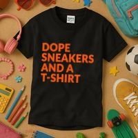 Orange And White Dope Sneakers And A Kids T-Shirt thumb 3