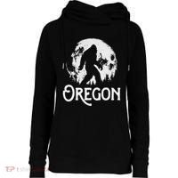 Oregon Bigfoot At Night! Cool Full Moon & Trees Sasquatch Womens Funnel Neck Pullover Hood thumb 0