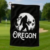 Oregon Bigfoot At Night! Cool Full Moon & Trees Sasquatch Golf Towel thumb 1