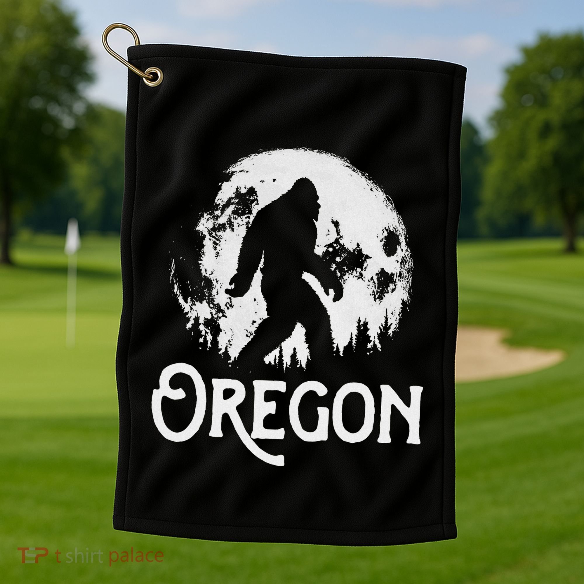 Oregon Bigfoot At Night! Cool Full Moon & Trees Sasquatch Golf Towel
