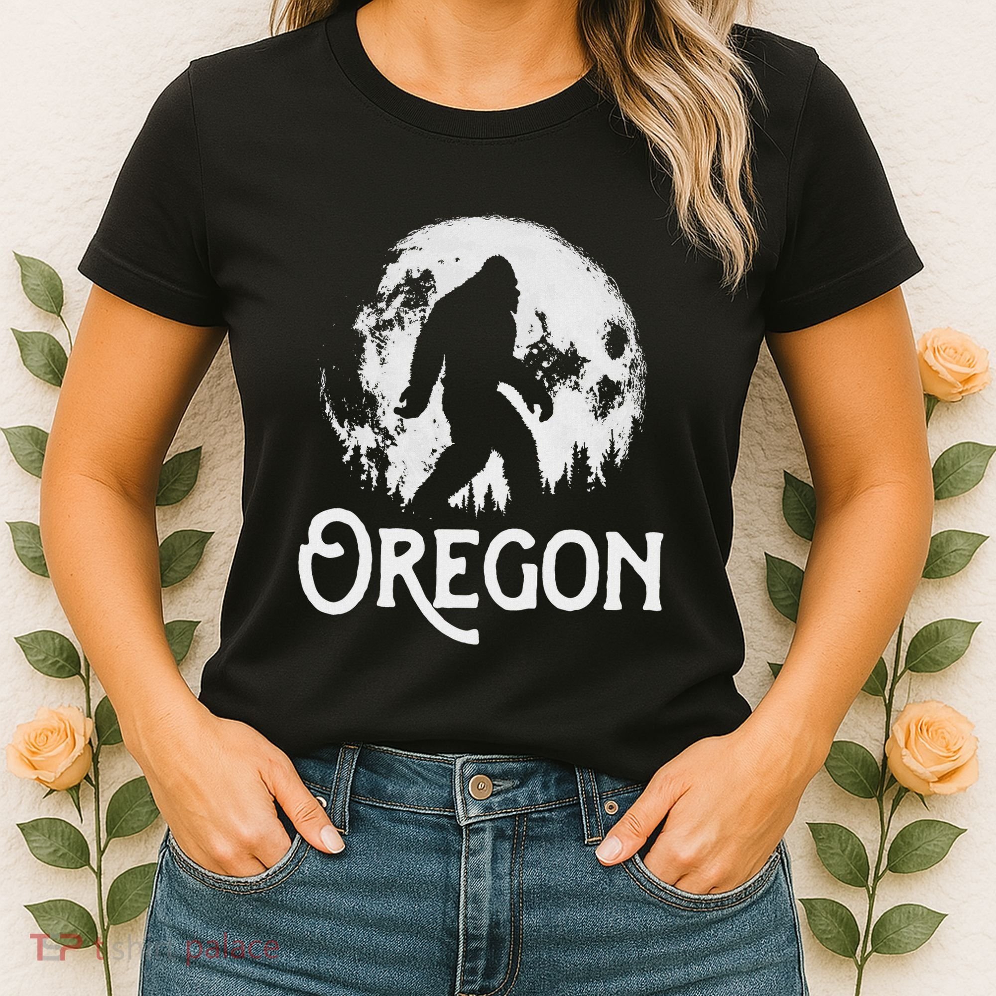 Oregon Bigfoot At Night! Cool Full Moon & Trees Sasquatch Women's T-Shirt