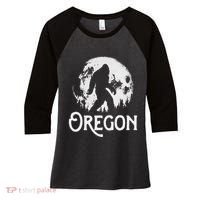 Oregon Bigfoot At Night! Cool Full Moon & Trees Sasquatch Women's Tri-Blend 3/4-Sleeve Raglan Shirt thumb 0