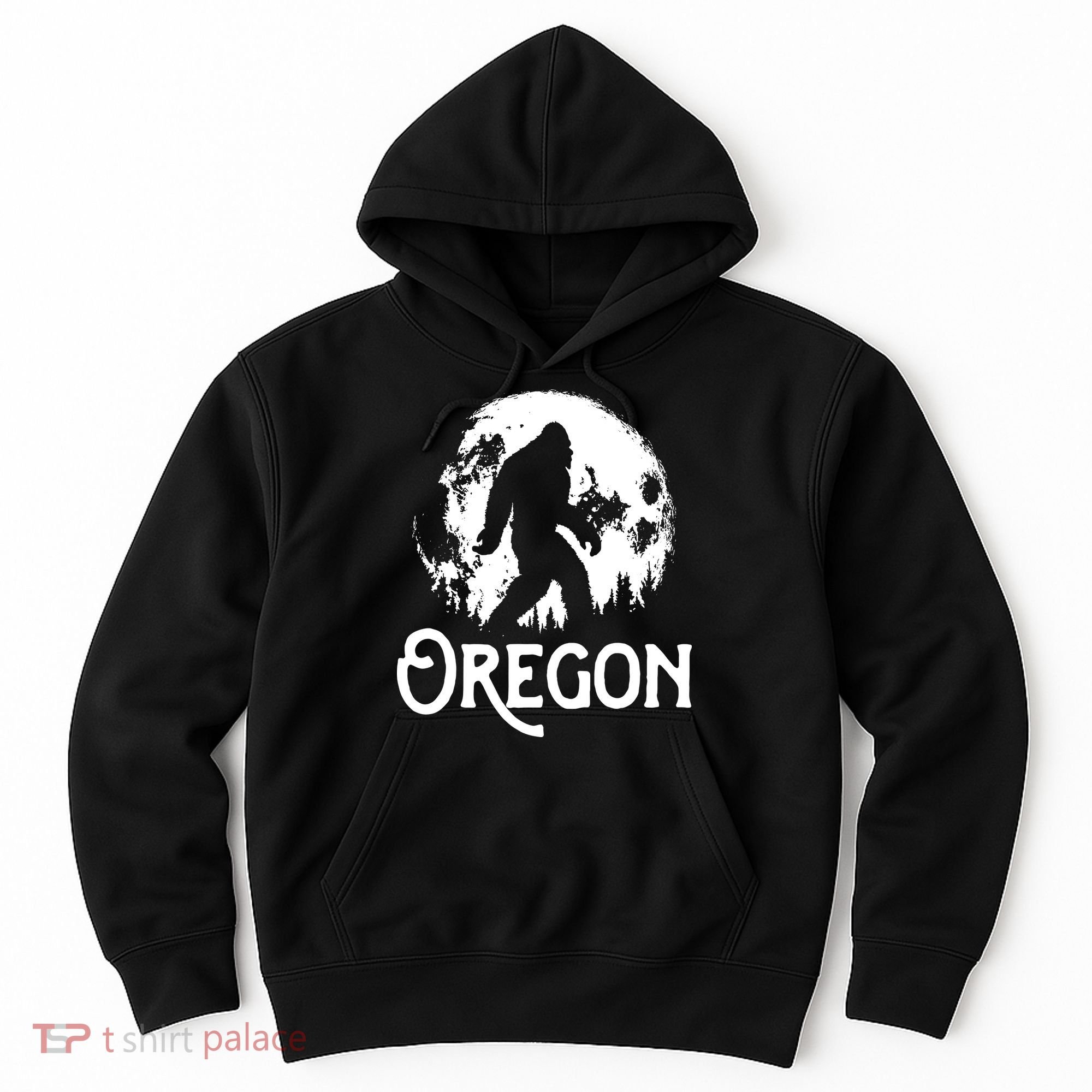 Oregon Bigfoot At Night Cool Full Moon Trees Sasquatch Hoodie