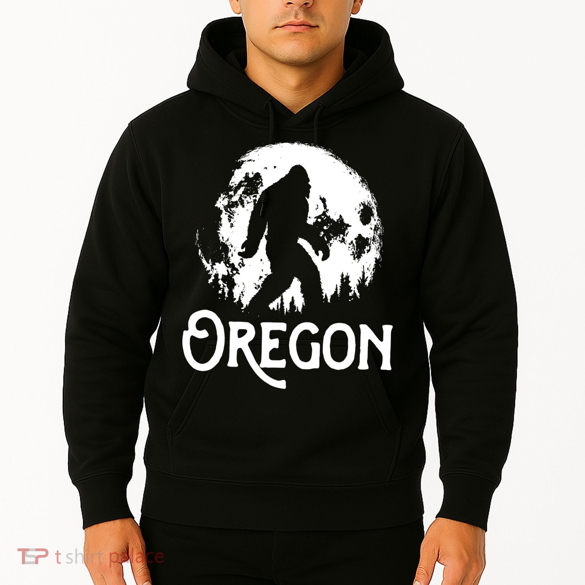 Oregon Bigfoot At Night Cool Full Moon Trees Sasquatch Hoodie