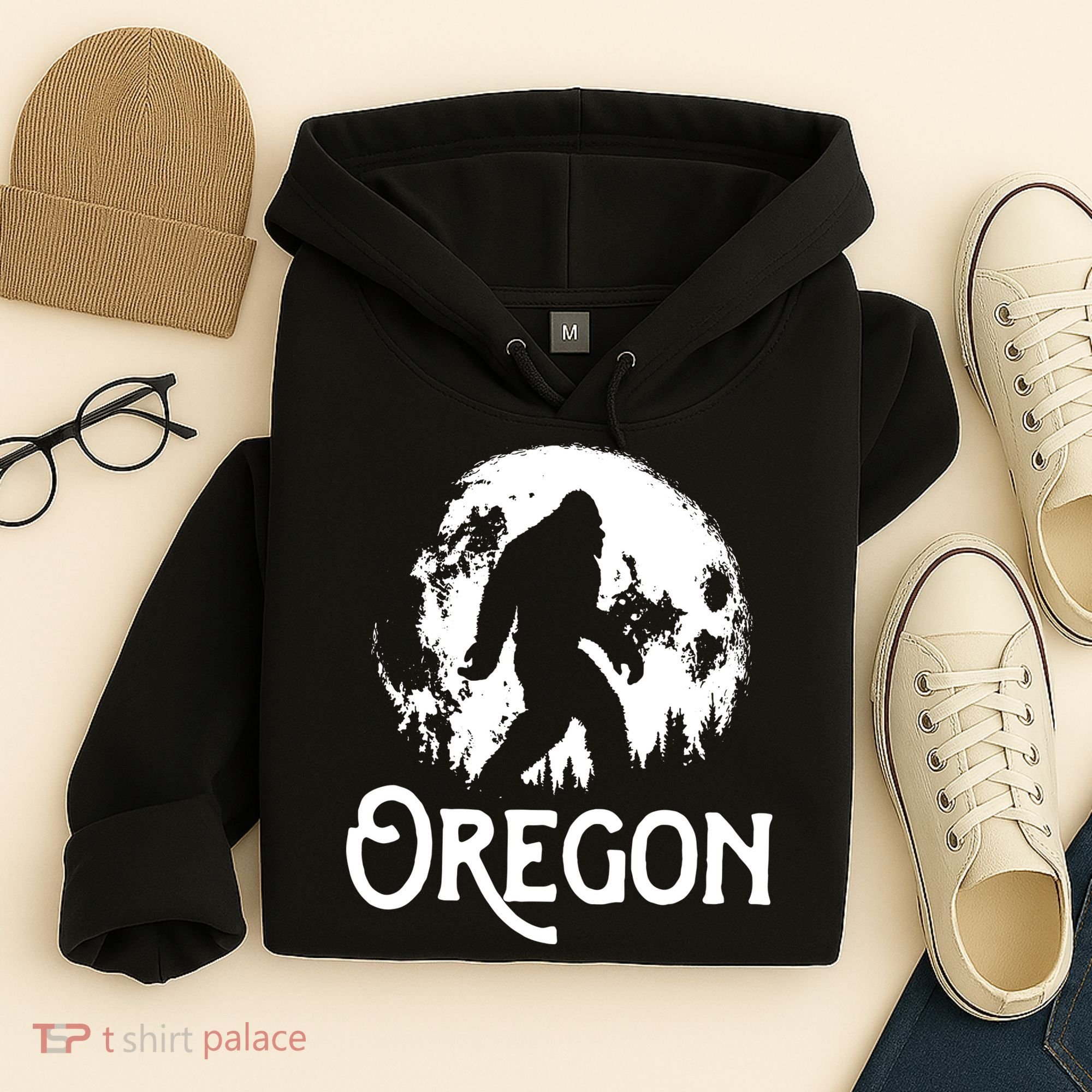 Oregon Bigfoot At Night Cool Full Moon Trees Sasquatch Hoodie