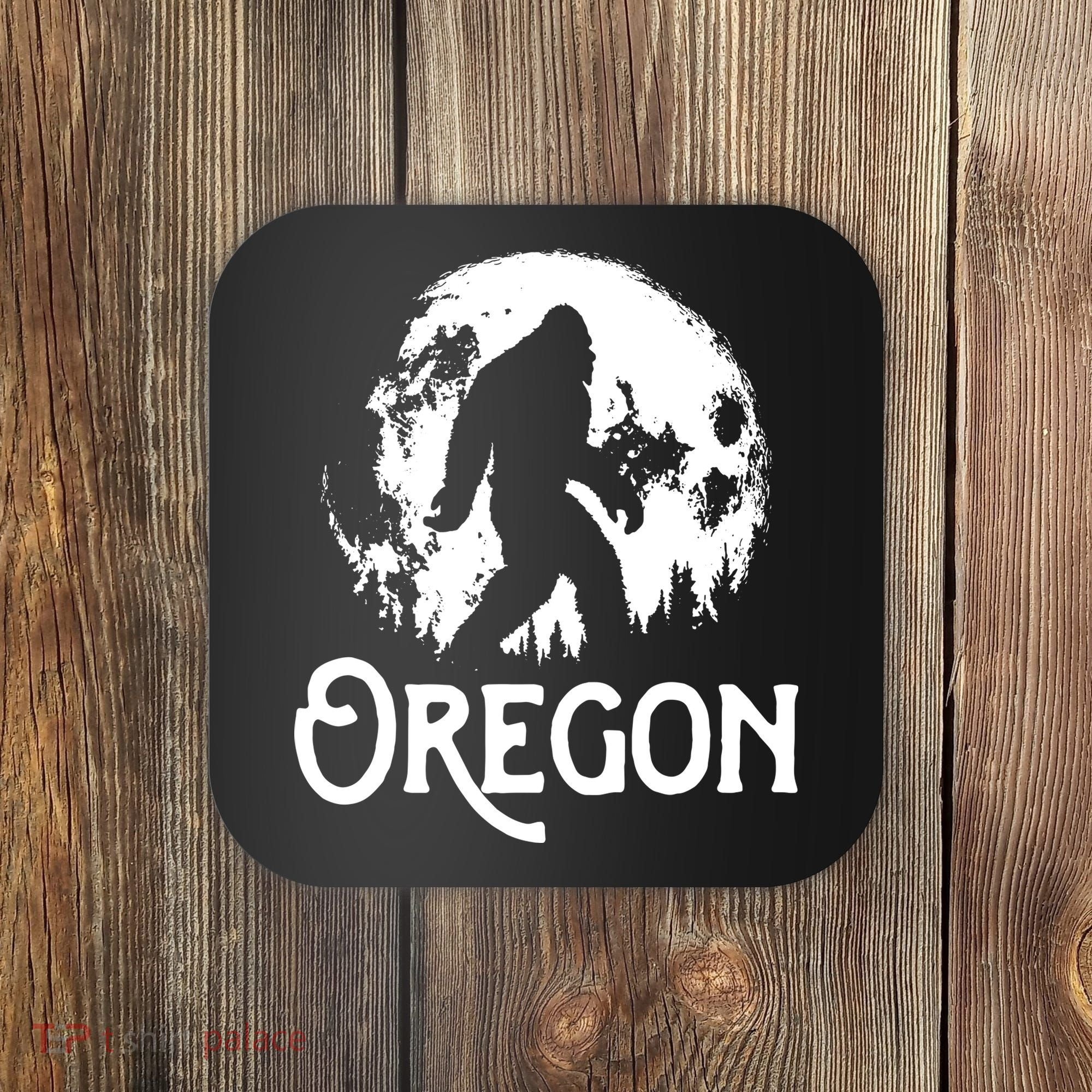 Oregon Bigfoot At Night Cool Full Moon Trees Sasquatch Coaster