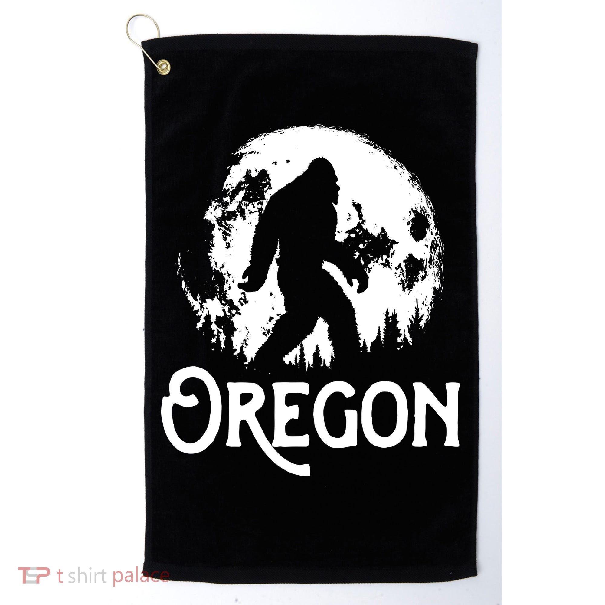 Oregon Bigfoot At Night Cool Full Moon Trees Sasquatch Golf Towel
