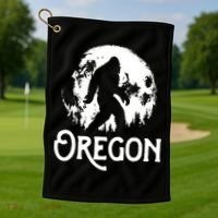 Oregon Bigfoot At Night Cool Full Moon Trees Sasquatch Golf Towel thumb 1