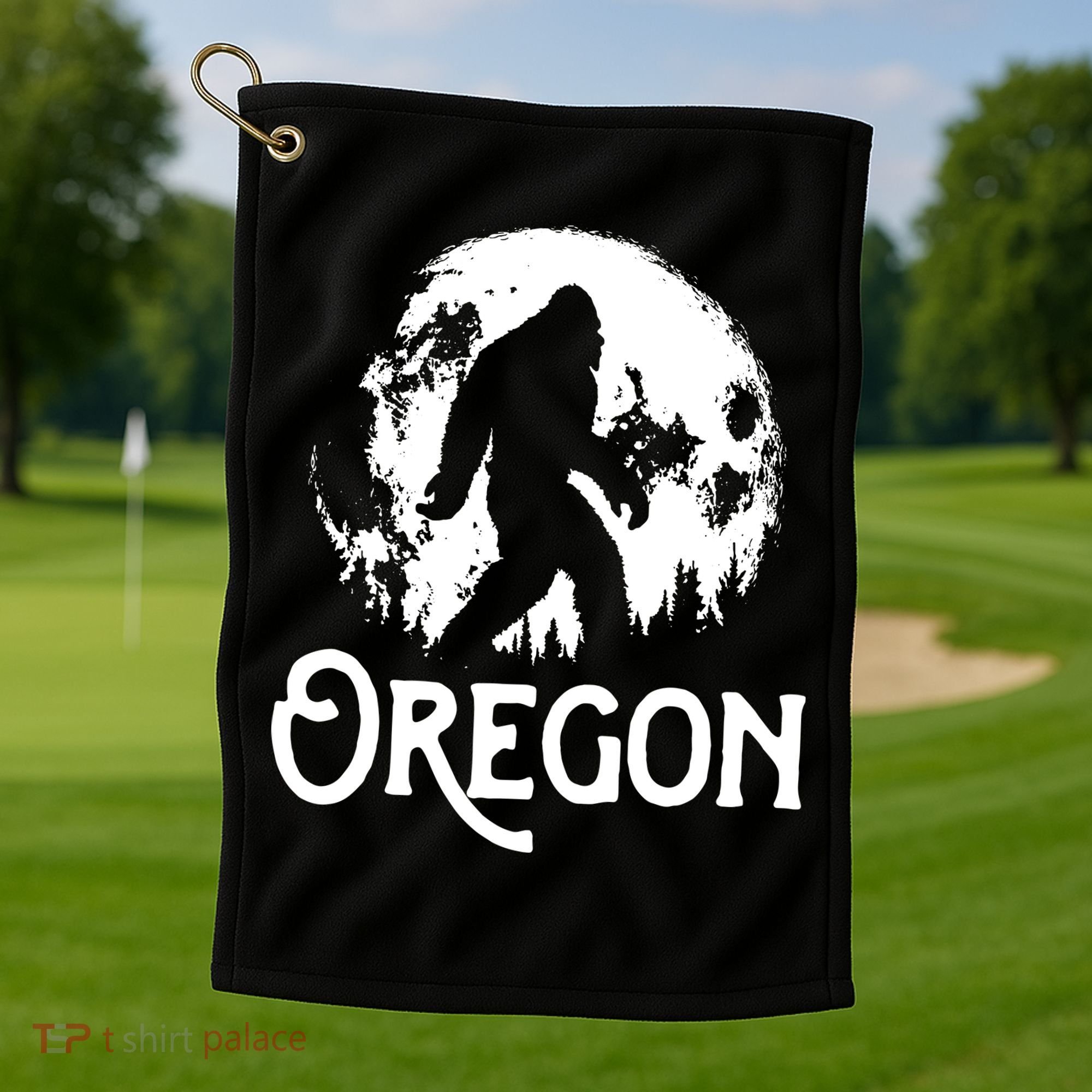 Oregon Bigfoot At Night Cool Full Moon Trees Sasquatch Golf Towel
