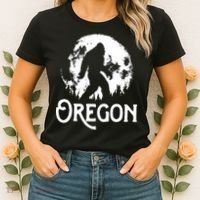 Oregon Bigfoot At Night Cool Full Moon Trees Sasquatch Women's T-Shirt thumb 2