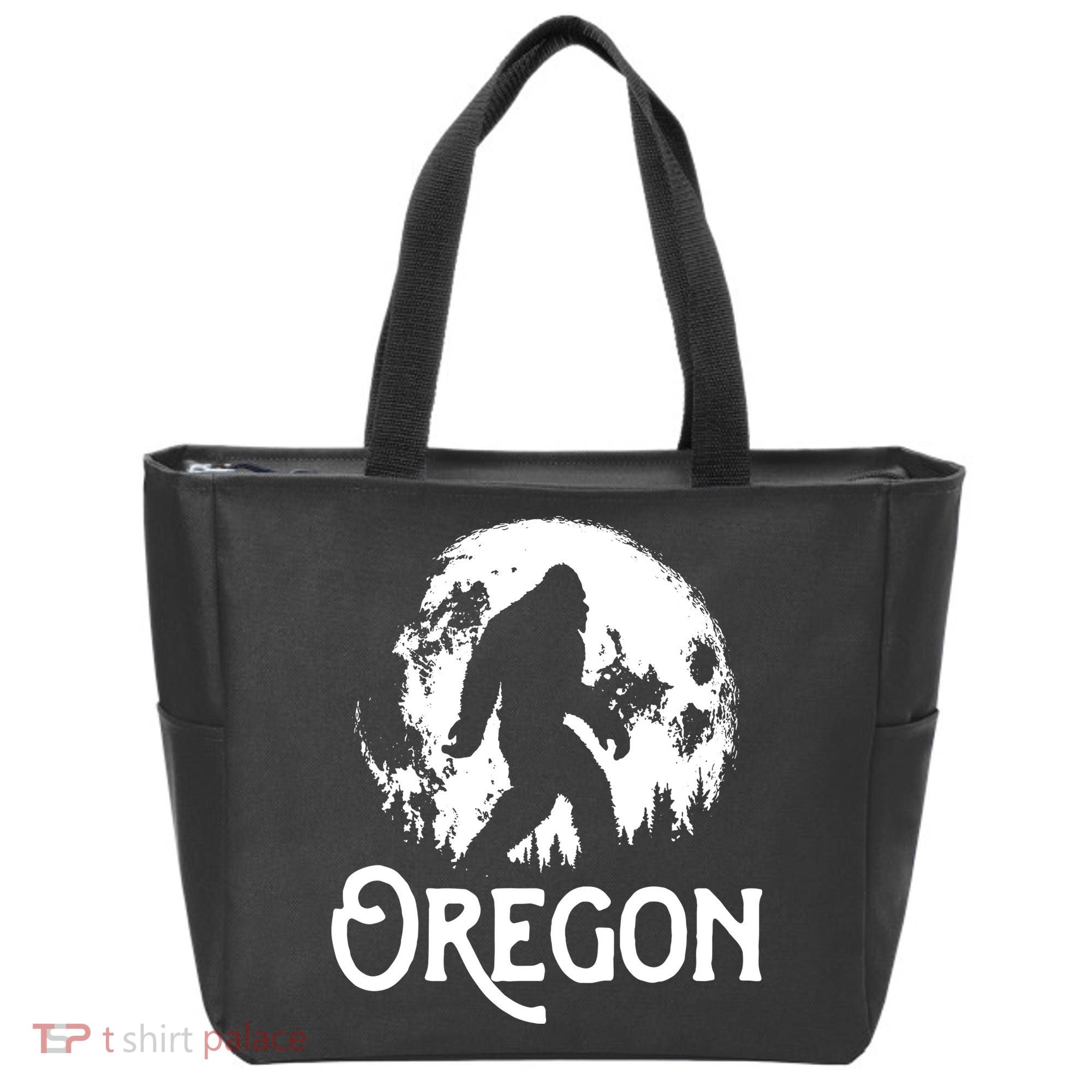 Oregon Bigfoot At Night Cool Full Moon Trees Sasquatch Tote Bag
