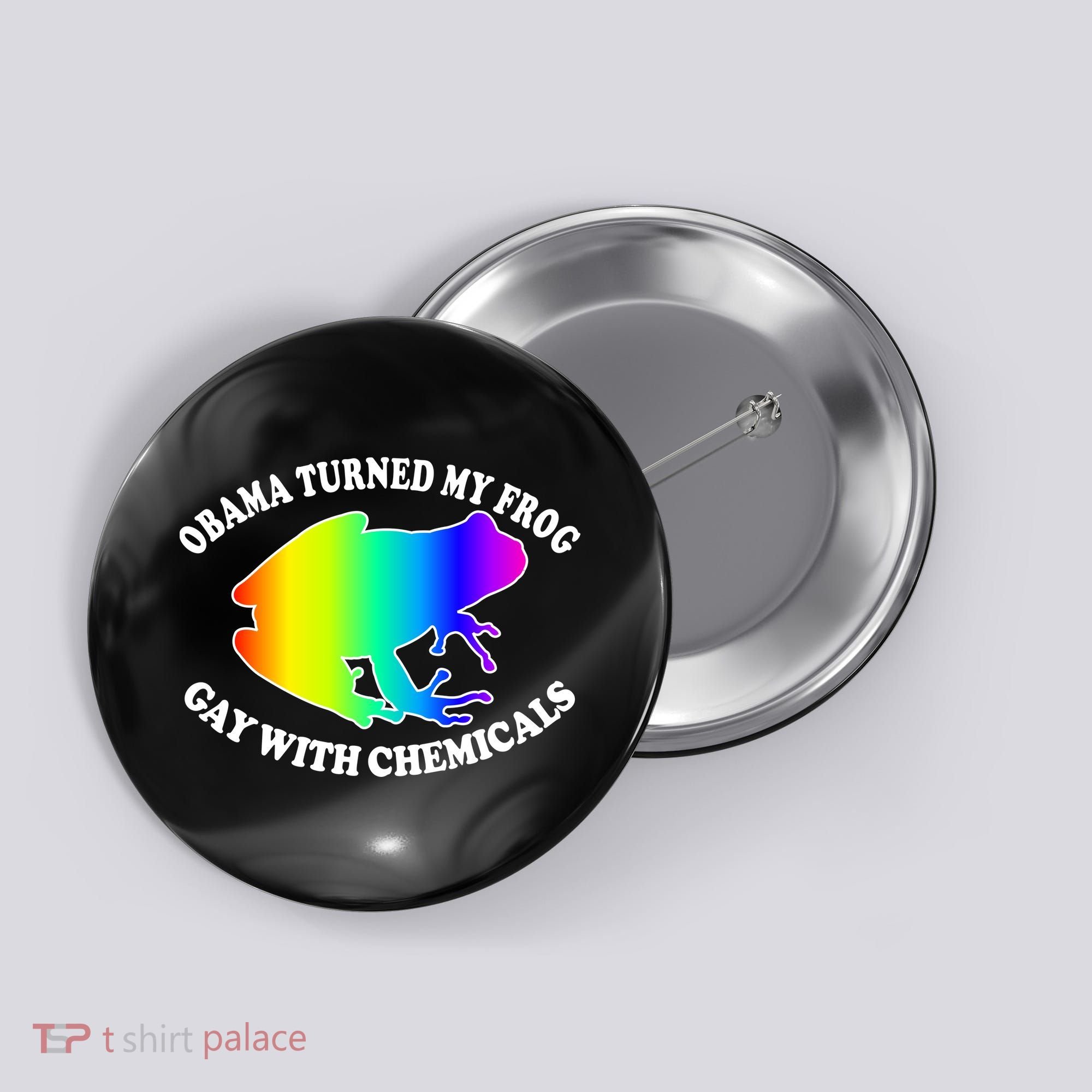 Obama Turned My Frog Gay With Chemicals Rainbow Button