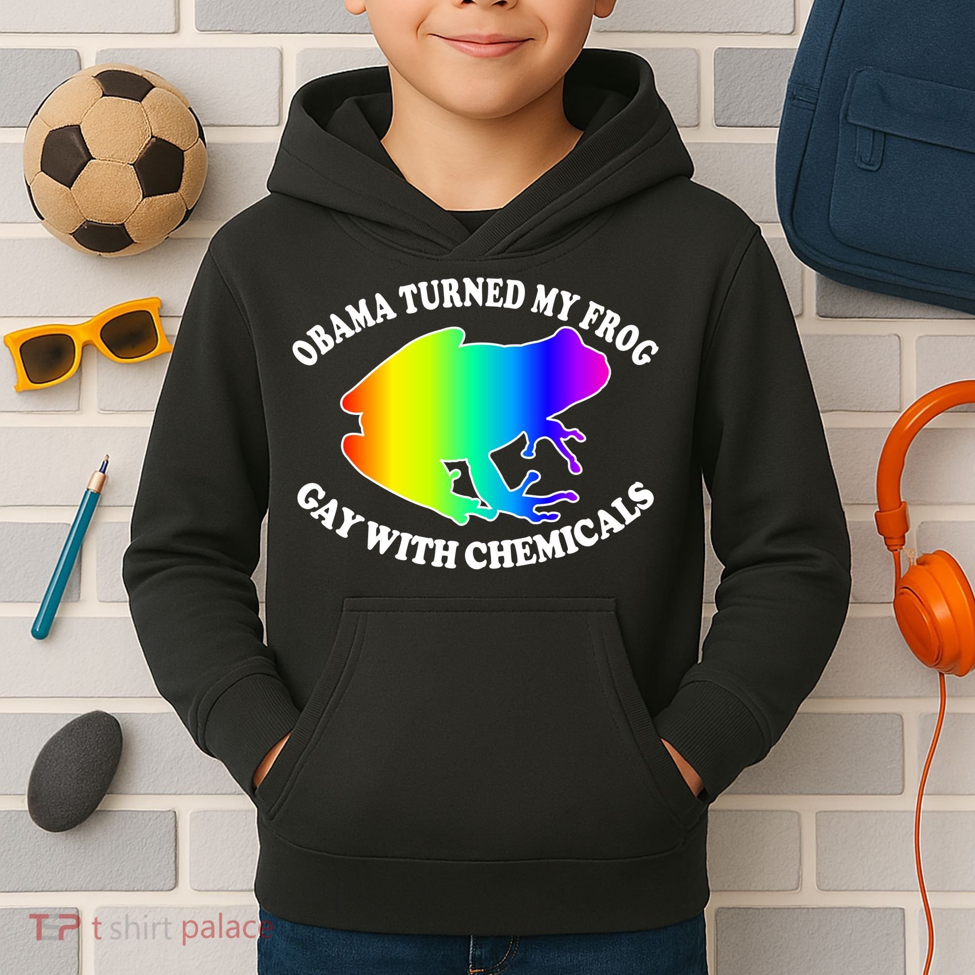 Obama Turned My Frog Gay With Chemicals Rainbow Kids Hoodie