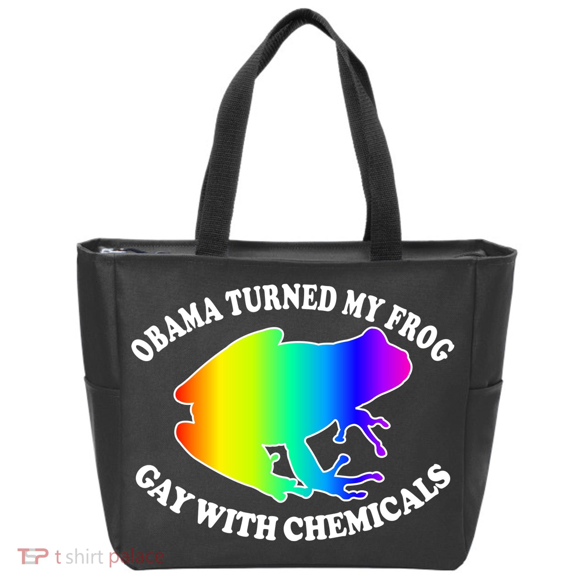 Obama Turned My Frog Gay With Chemicals Rainbow Tote Bag