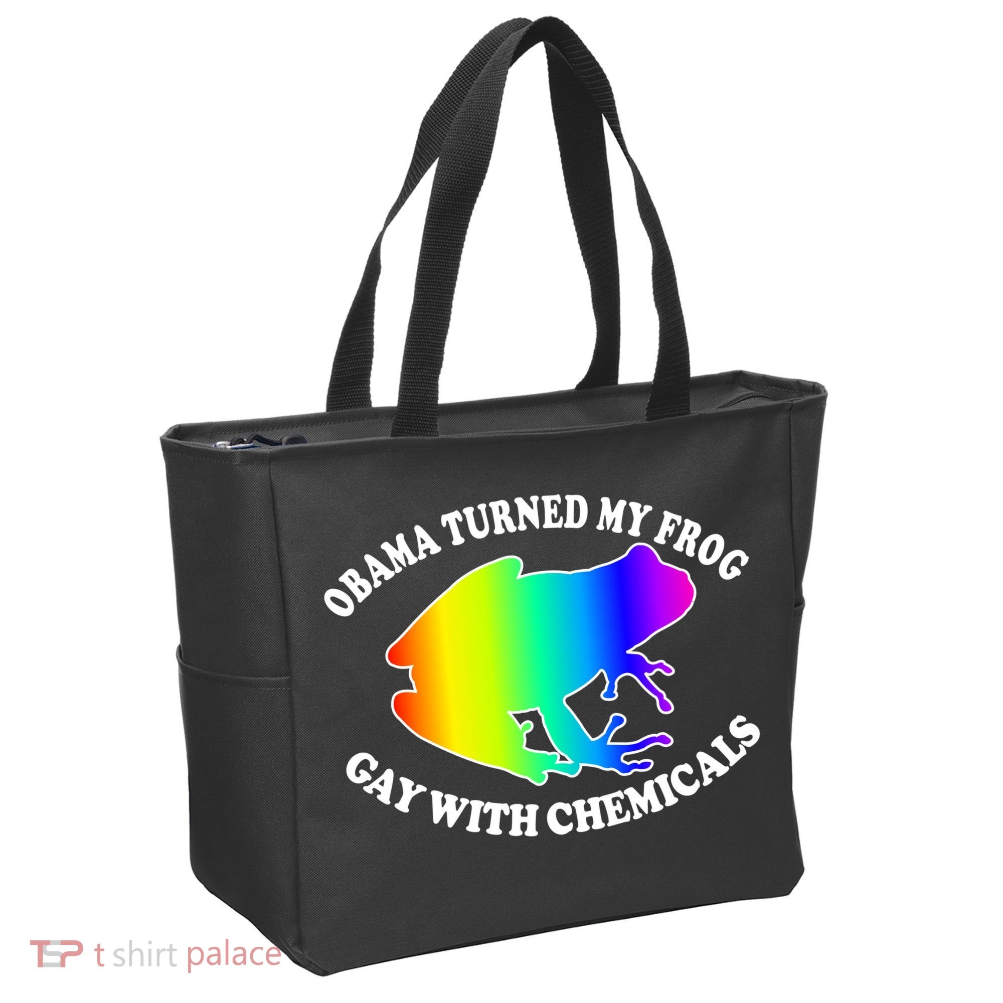 Obama Turned My Frog Gay With Chemicals Rainbow Tote Bag
