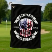One Badass Bonus Stepdad Birthday Step Dad Fathers Day Funny Golf Towel thumb 1