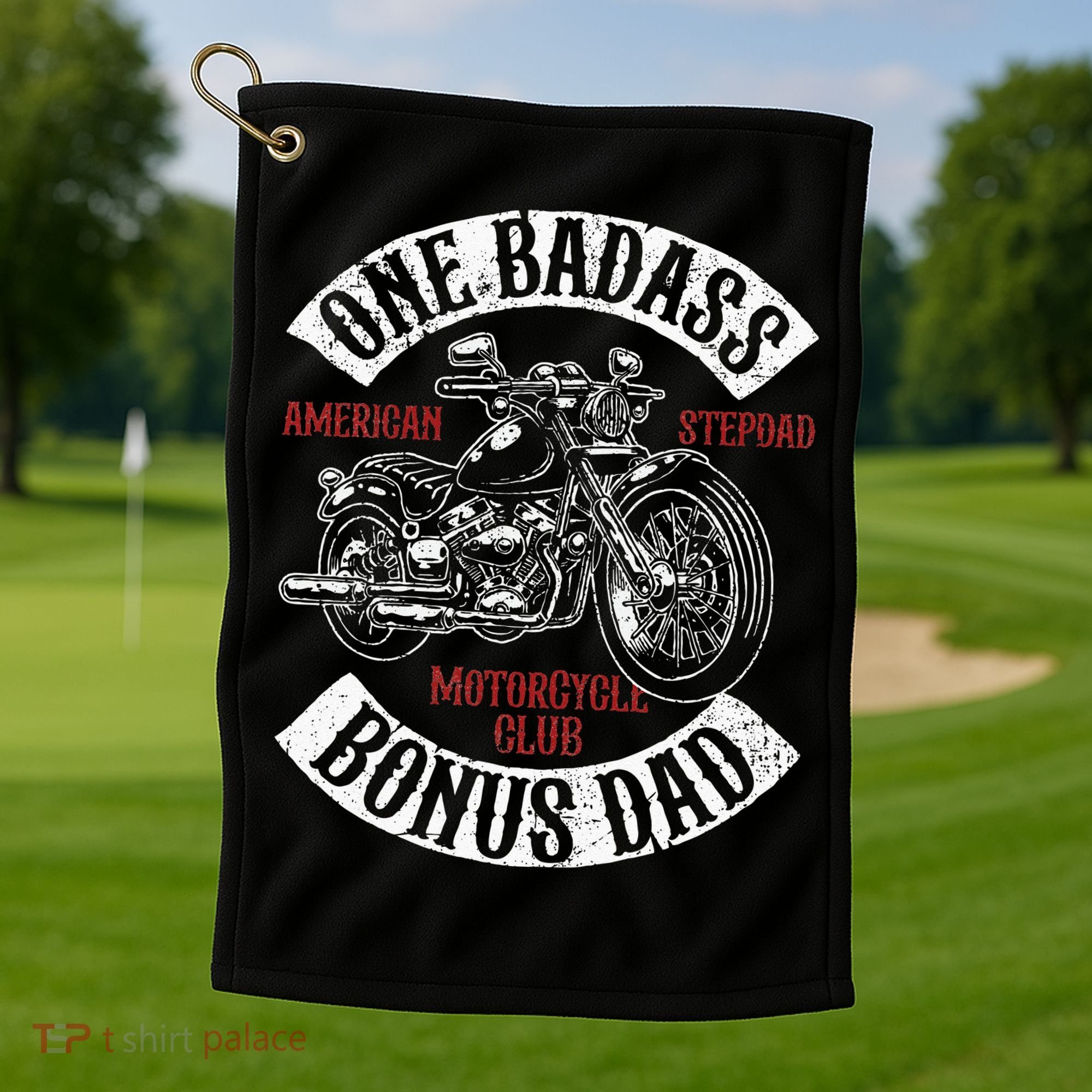 One Badass Bonus Stepdad Biker Motorcycle Step Dad Gift Idea Golf Towel