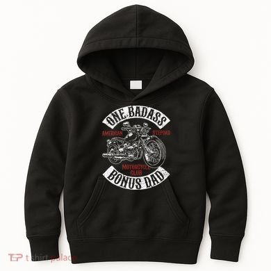 One Badass Bonus Stepdad Biker Motorcycle Step Dad Gift Idea Kids Hoodie