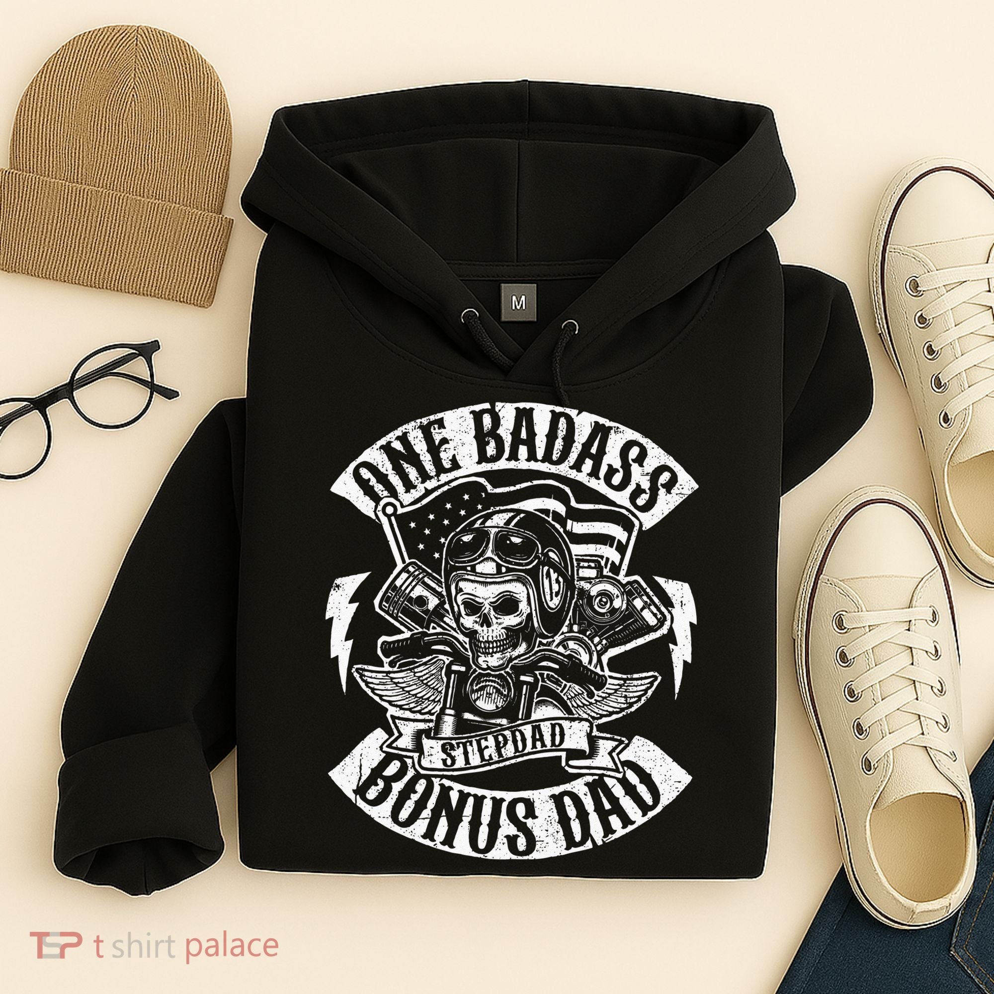 One Badass Bonus Stepdad Biker Step Dad Fathers Day Gift Hoodie